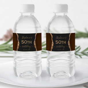 Étiquette Pour Bouteilles D'eau Moderne Anniversaire 50 Ans Marron Mocha Agate Dor