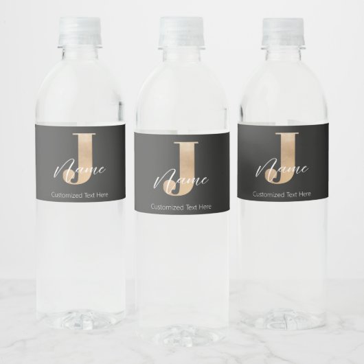 Étiquette Pour Bouteilles D'eau Moderne Monogramme Initial J & Nom Personnalisé (Bouteilles)