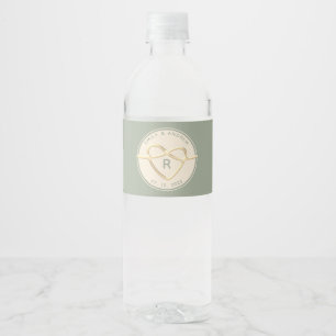 Étiquette Pour Bouteilles D'eau Monogramme de mariage vert sauge