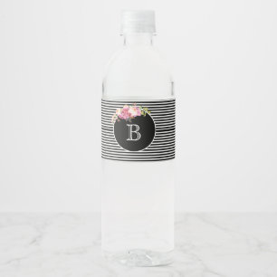Étiquette Pour Bouteilles D'eau Monogramme Grandes noires et blanches