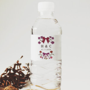 Étiquette Pour Bouteilles D'eau Monogramme Mariage de fleurs de magenta