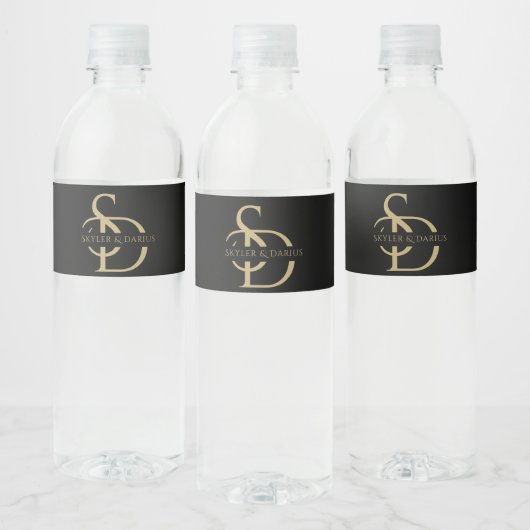 Étiquette Pour Bouteilles D'eau Monogramme Mariage Simple Personnalisé Avec Nom (Bouteilles)
