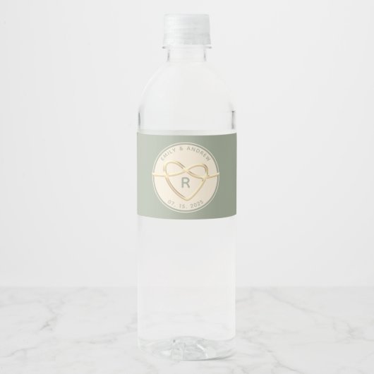 Étiquette Pour Bouteilles D'eau Monogramme Mariage vert Sage (Devant)