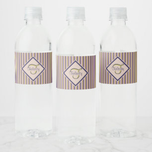 Étiquette Pour Bouteilles D'eau Monogramme or, violet, violet et roses