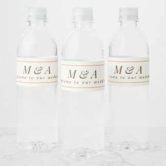 Étiquette Pour Bouteilles D'eau Monogramme orange et crème Mariage d'automne