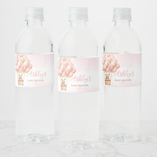 Étiquette Pour Bouteilles D'eau Montgolfière Ours Rose (Bouteilles)