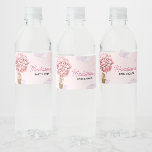 Étiquette Pour Bouteilles D'eau Montgolfière Rose Fête de Bébé (Bouteilles)