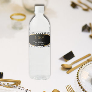 Étiquette Pour Bouteilles D'eau Motif de feuille botanique moderne Monogramme Date