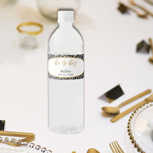 Étiquette Pour Bouteilles D'eau Motif Feuille botanique M & Mme Nom Date