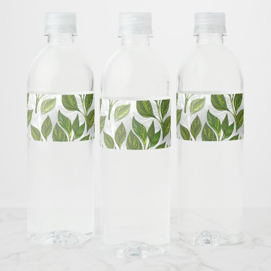 Étiquette Pour Bouteilles D'eau Motif sans couture avec Feuilles de thé vert (Bouteilles)