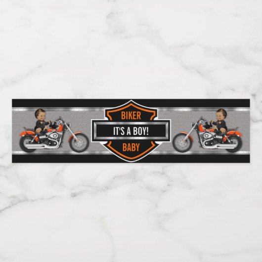 Étiquette Pour Bouteilles D'eau Moto Biker Baby Orange Black Shield (Étiquettes simples)