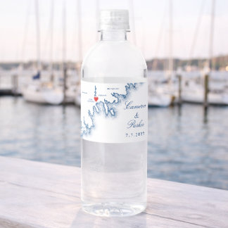 Étiquette Pour Bouteilles D'eau New Bedford MA Wedding Elegant Navy Blue Map