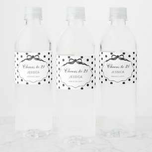 Étiquette Pour Bouteilles D'eau Nœud à pois noir et blanc pour fête d'anniversaire