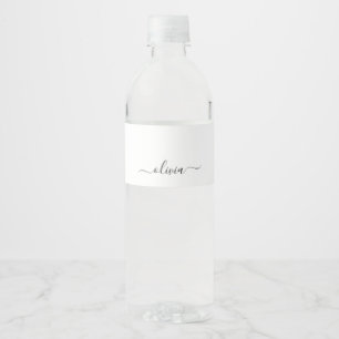 Étiquette Pour Bouteilles D'eau Noir Blanc moderne Script Girl Monogramme Nom