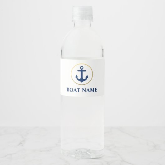 Étiquette Pour Bouteilles D'eau Nom du bateau nautique Ancre blanc (Devant)