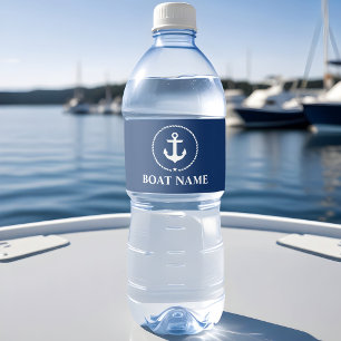 Étiquette Pour Bouteilles D'eau Nom du bateau nautique Ancre corde bleu marine