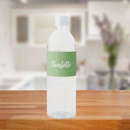 Étiquette Pour Bouteilles D'eau Nom en écriture vert sauge