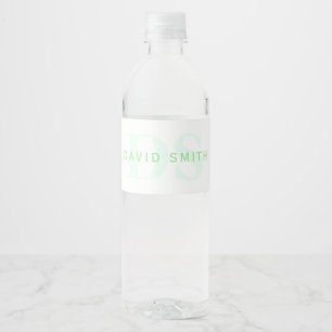Étiquette Pour Bouteilles D'eau Nom et monogramme modernes Vert et blanc