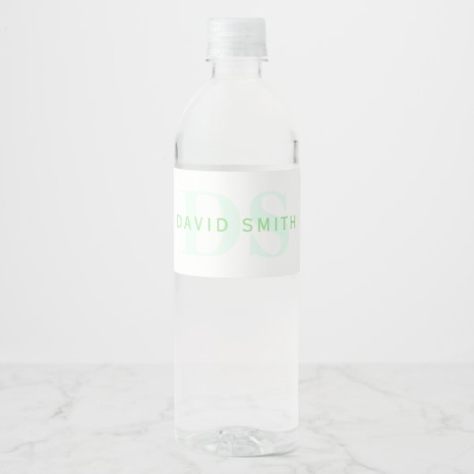 Étiquette Pour Bouteilles D'eau Nom et monogramme modernes | Vert et blanc (Devant)