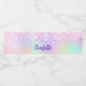 Étiquette Pour Bouteilles D'eau Nom holographique rose violet (Étiquettes simples)