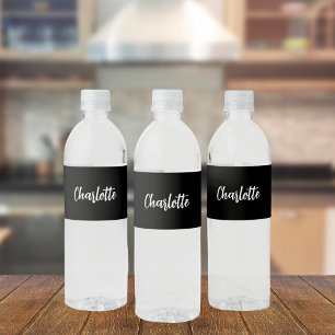 Étiquette Pour Bouteilles D'eau Nom noir blanc écriture élégante moderne