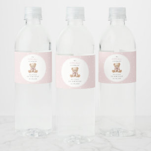 Étiquette Pour Bouteilles D'eau Nounours, Arc, Points roses, Premier Anniversaire