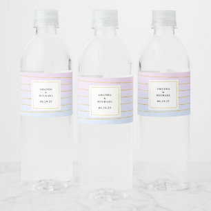 Étiquette Pour Bouteilles D'eau Ombre bleu rose avec lignes or minces - Mariage