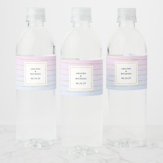 Étiquette Pour Bouteilles D'eau Ombre bleu rose avec lignes or minces - Mariage (Bouteilles)
