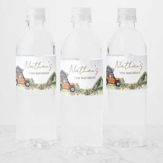 Étiquette Pour Bouteilles D'eau One Happy Camper Camping Boy Birthday (Bouteilles)