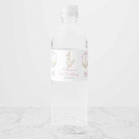 Étiquette Pour Bouteilles D'eau One Silly Goose Pink Birthday (Devant)