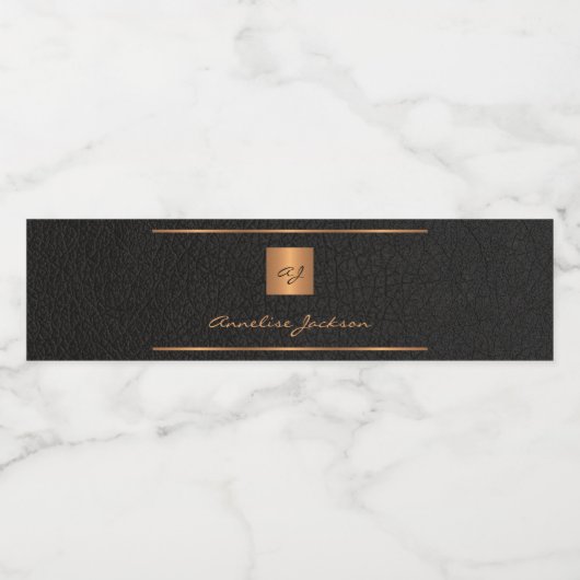 Étiquette Pour Bouteilles D'eau Or noir initiales personnalisées nom script (Étiquettes simples)