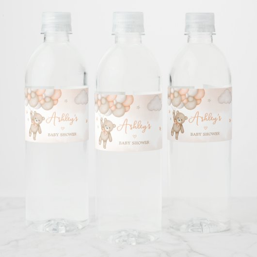 Étiquette Pour Bouteilles D'eau Orange Bear Balloons Baby Shower (Bouteilles)
