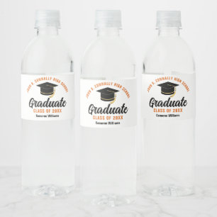 Étiquette Pour Bouteilles D'eau Orange Black Graduate Custom Graduate Party