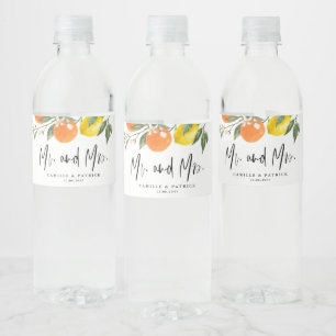 Étiquette Pour Bouteilles D'eau Oranges botaniques et citrons M. et Mme Mariage