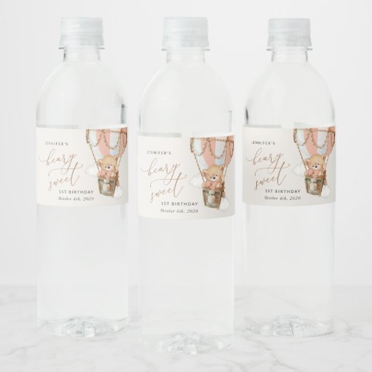 Étiquette Pour Bouteilles D'eau Ours En Conflit, Ballotte À Air Chaud Rose, Premie (Bouteilles)