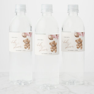 Étiquette Pour Bouteilles D'eau ours en peluche, ours bébé, ballons roses, Baby sh
