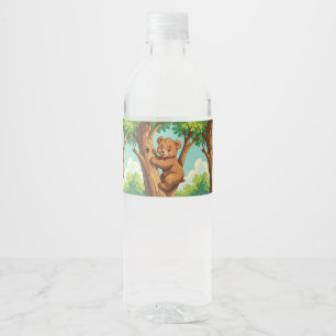 Étiquette Pour Bouteilles D'eau Ourson mignon grimpant à un arbre