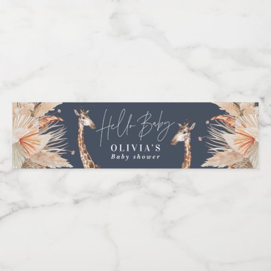 Étiquette Pour Bouteilles D'eau Pampas botanique herbe girafe safari marine bleu m (Étiquettes simples)