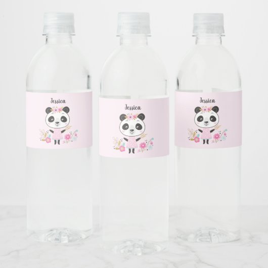 Étiquette Pour Bouteilles D'eau Panda rose mignon personnalisé (Bouteilles)