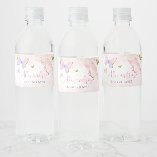 Étiquette Pour Bouteilles D'eau Papillon rose Or Printemps (Bouteilles)