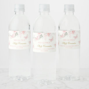 Étiquette Pour Bouteilles D'eau Papillon rose Quinceañera