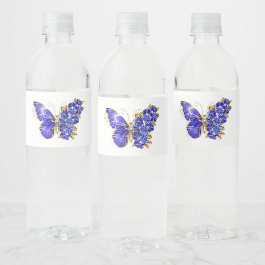 Étiquette Pour Bouteilles D'eau Papillon saphir à fleurs (Bouteilles)