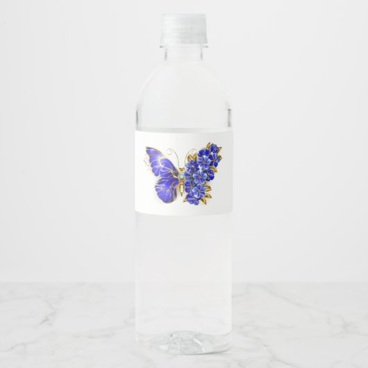 Étiquette Pour Bouteilles D'eau Papillon saphir à fleurs (Devant)
