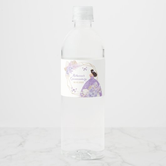 Étiquette Pour Bouteilles D'eau Papillon violet de Boho Princesa Quinceañera (Devant)