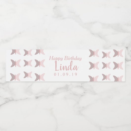 Étiquette Pour Bouteilles D'eau Papillons roses simple joyeux anniversaire (Étiquettes simples)