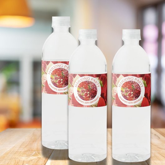 Étiquette Pour Bouteilles D'eau Parti Mahjong Riche Gras Floral Personnalisé