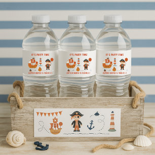 Étiquette Pour Bouteilles D'eau Parti pirate Anniversaire du navire rouge et du
