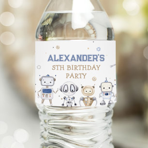 Étiquette Pour Bouteilles D'eau Partie Anniversaire de enfant de robots mignonnes