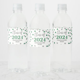 Étiquette Pour Bouteilles D'eau Parties scintillant d'argent vert Confetti Graduat
