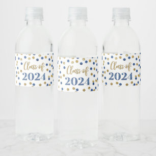 Étiquette Pour Bouteilles D'eau Parties scintillant d'or bleu Confetti Graduation